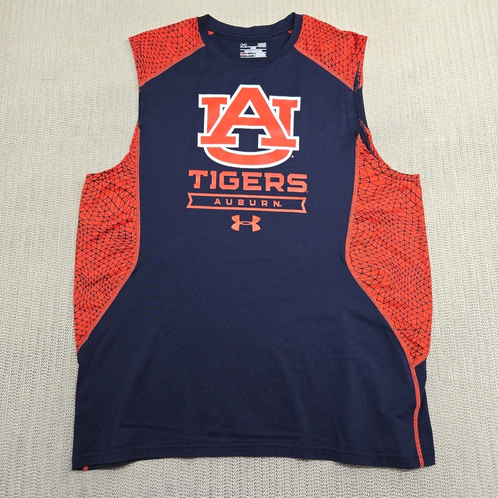 Under Armour Auburn Tigers Shirt Mens Large Sleeveless Blue Orange SEC Football